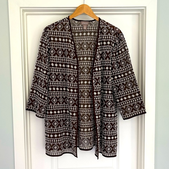 Chico’s Embroidered Open Front Long Cardigan XL - Picture 1 of 6